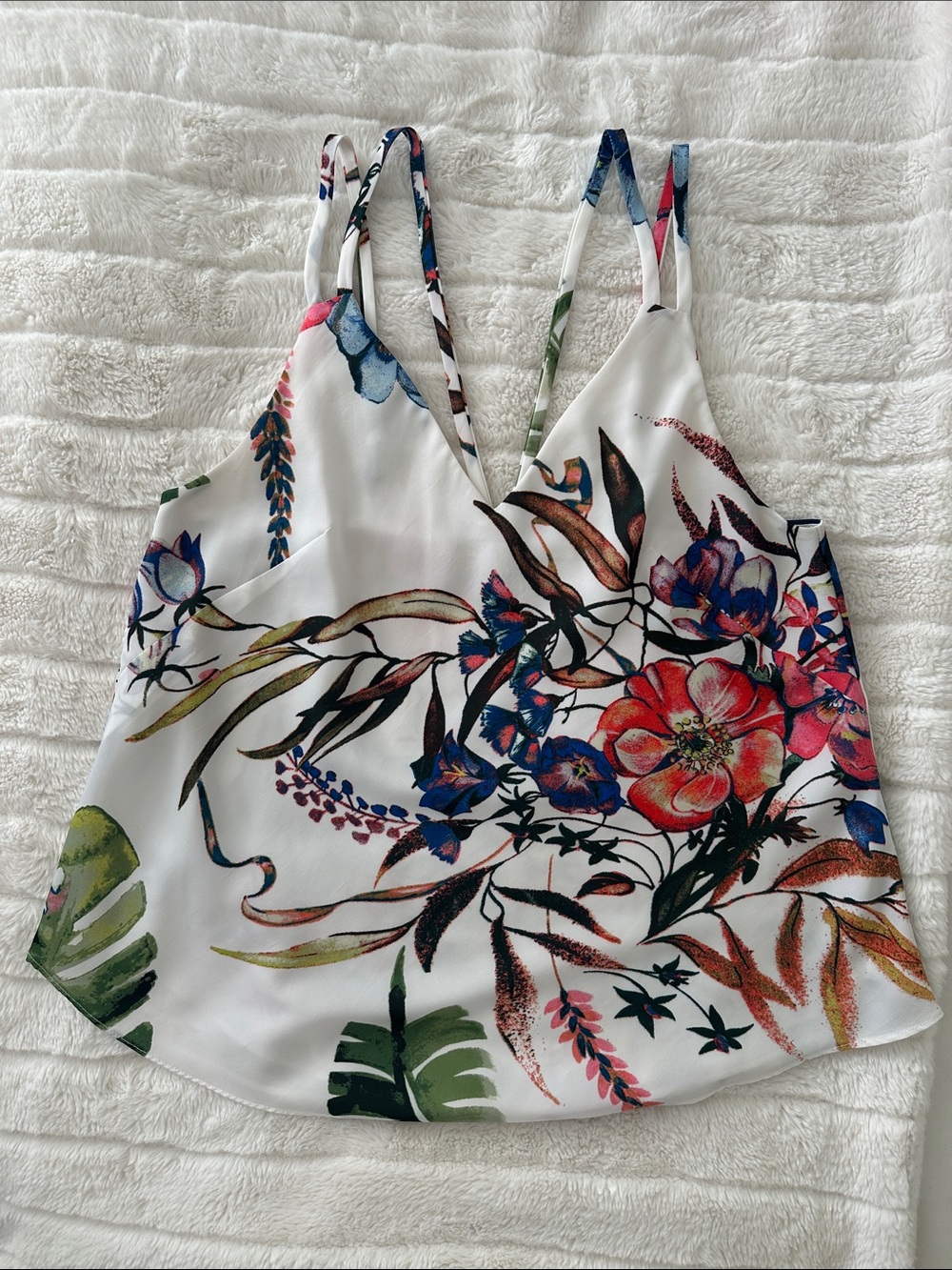 RACHEL Rachel Roy White Floral V-Neck Strappy Cami with Multicolor Print